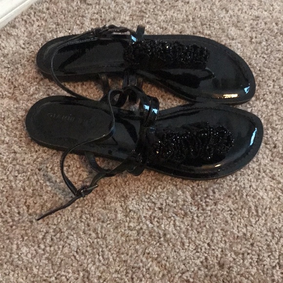 Gianni Bini Embellished Black Patent Leather Sandals - Picture 3 of 8